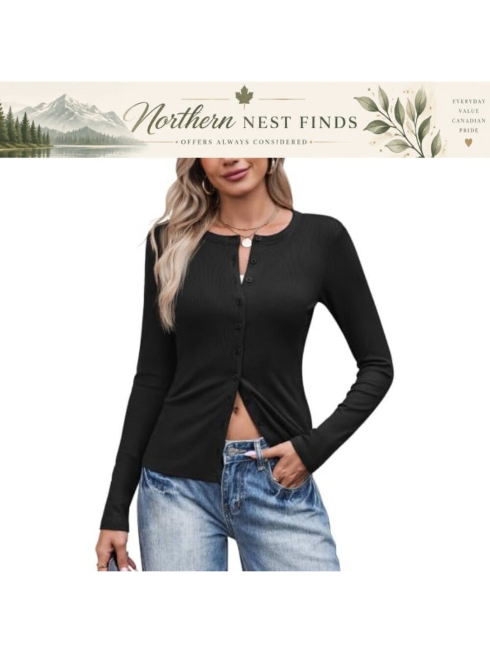 Lightweight Ribbed Knit Button Up Cardigan Long Sleeve Crew Neck Sweater